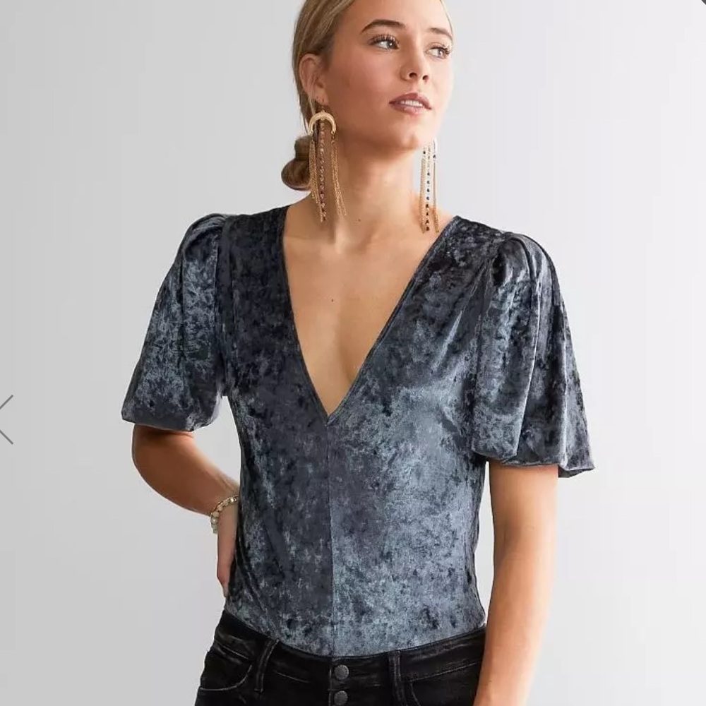 Free People Intimately Don’t You Wish Bodysuit velvet charcoal dark blue XS